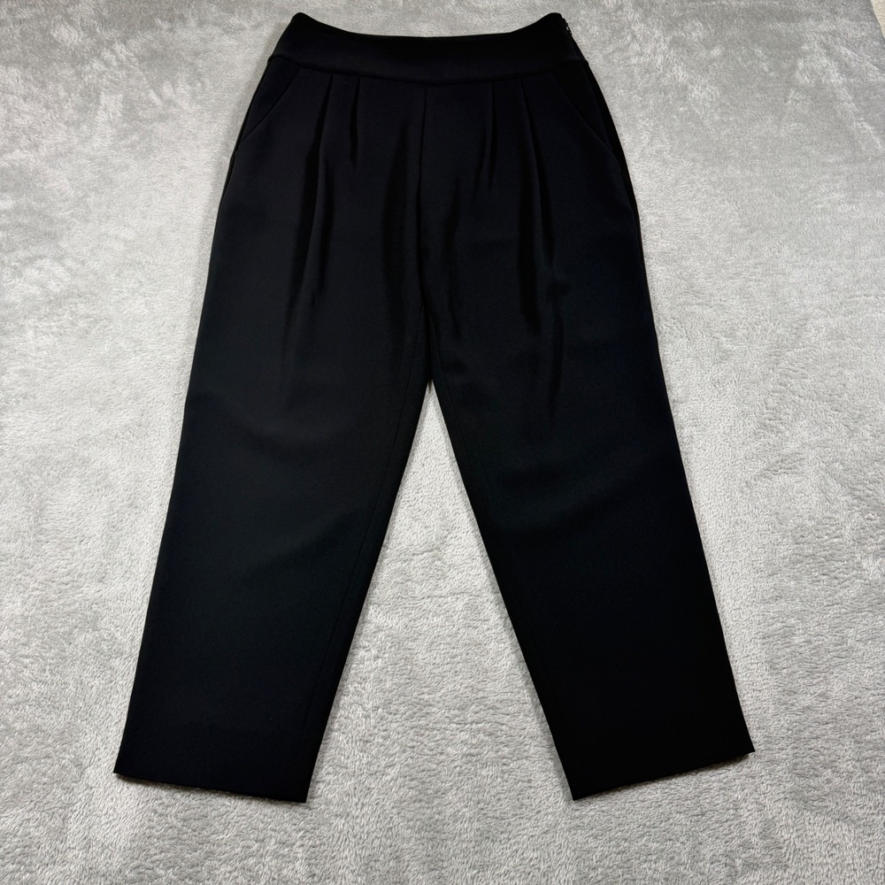 Diane Von Furstenberg Tapered Pants Women 4 Black Pleated Satin Trim Career